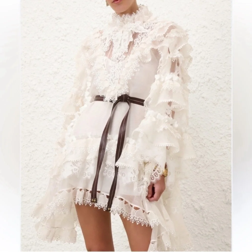 New Authentic Zimmermann Crush Heart Trim Long Sleeve Minidress Size Medium - Picture 4 of 13